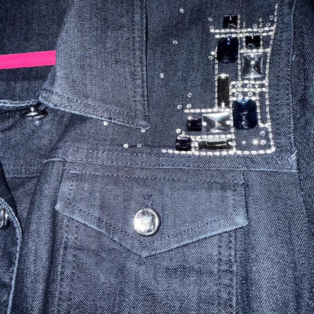 Chico's Navy Embellished Jean Jacket